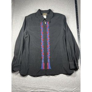 Vintage Bob Mackie Wearable‎ Art Full Zip Black Jacket Embroidered Large